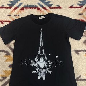 Saint Laurent Black Tee with White Eiffel Tower Graphic